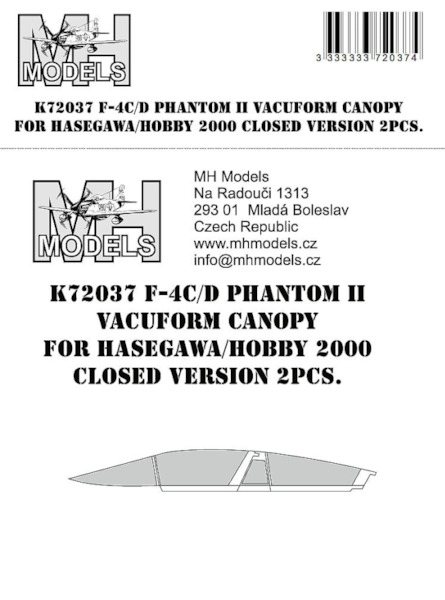 F4C/D Phantom II Vacuform canopy Closed version (2 sets for Hasegawa/Hobby 2000) K72037