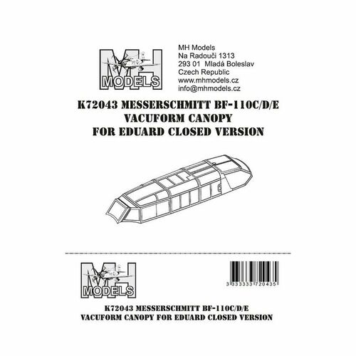 Messerschmitt BF110C/D/E  Vacuform canopy closed version (2 sets for Eduard)  K72043
