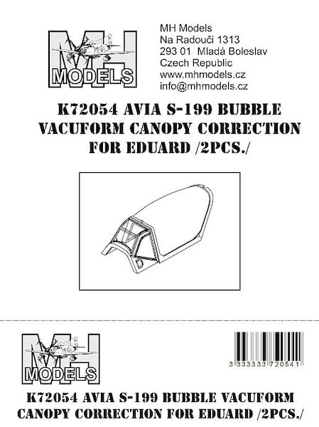 Avia S199 Bubble Vacuform canopy correction (2 pieces for Eduard) K72054