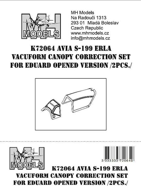 Avia S199 Erla Vacuform canopy correction set for opened version (2 pieces for Eduard) K72064