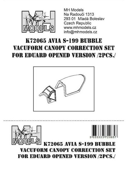 Avia S199 Bubble, Vacuform canopy correction set for opened version (2 pieces for Eduard) K72065