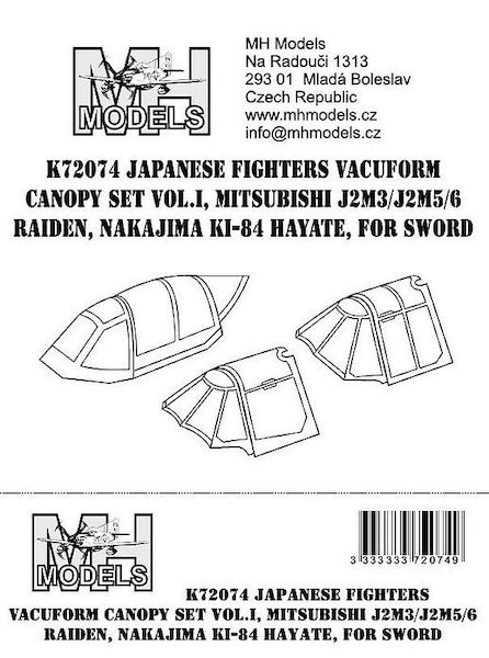 Japanese Fighter Vacuform Canopies part 1 (J2M3 Raiden, J2M5/6, Ki84 Hayate) for Sword,  K72074