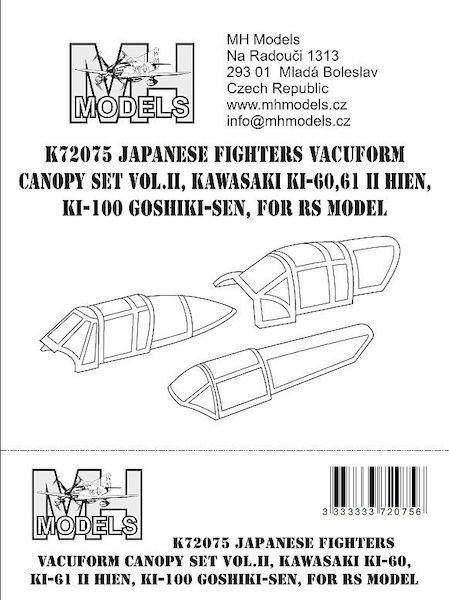 Japanese Fighter Vacuform Canopies part 2 (Kawasaki Ki60, Ki61 and Ki100) for RS Models K72075
