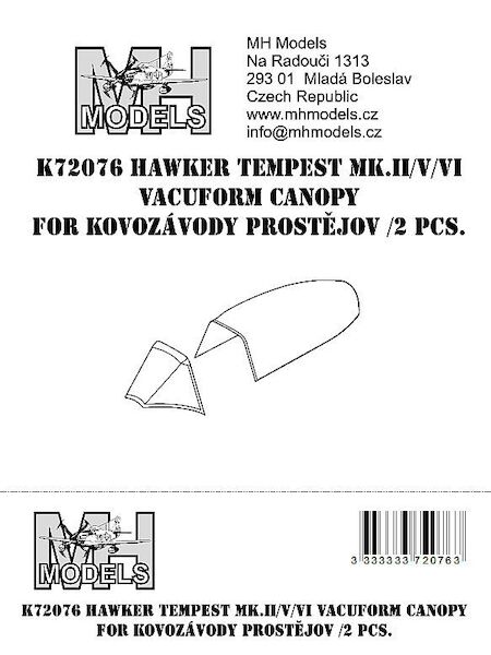 Hawker Tempest MKII, MKV, MKVI Canopy (2x)  K72076