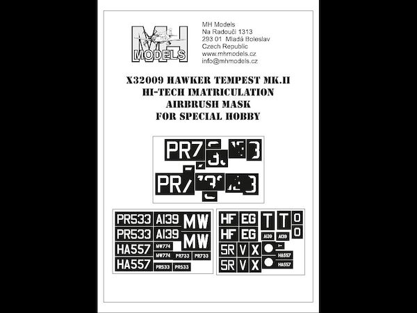 Hawker Tempest MKII Imatriculation Airbrush Mask (Special hobby Hi-Tech) X32009