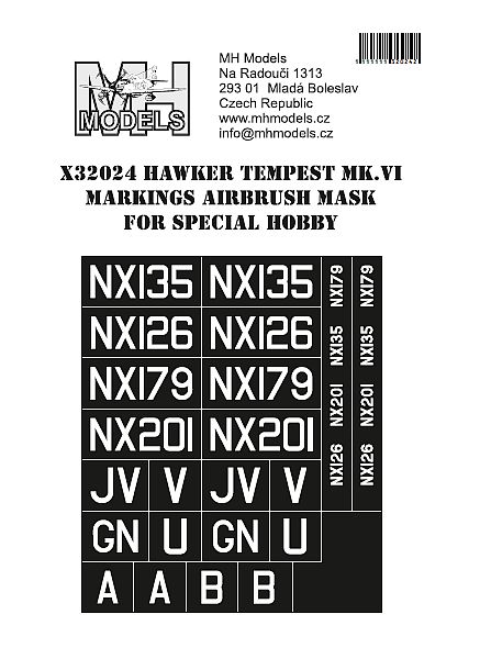 Hawker Tempest MKVI Imatriculation Airbrush Mask Vol.2 (Special hobby Hi-Tech) X32024