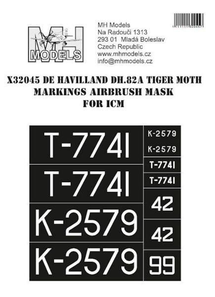 De Havilland Dh82a Tiger Moth British Serials Airbrush Masks (ICM) X32045