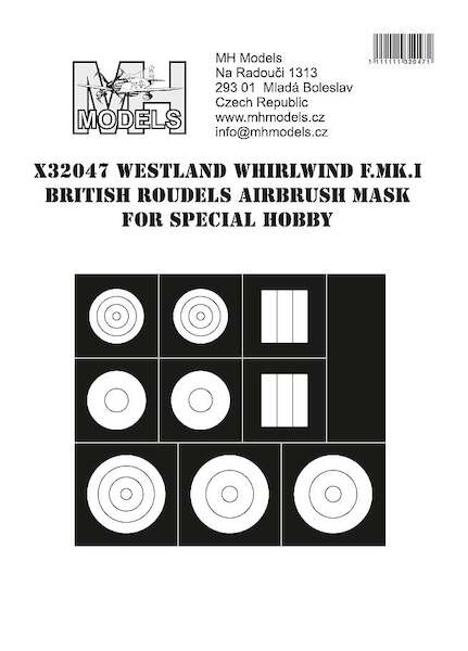 Westland Whirlwind F. Mk1 British roundels and fin flash Airbrush Masks (Special Hobby) X32047