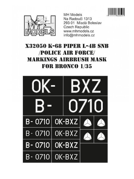 Piper L4B ? K68 cub (SNB/Police Air Force) Markings Airbrush Masks (Bronco) X32050