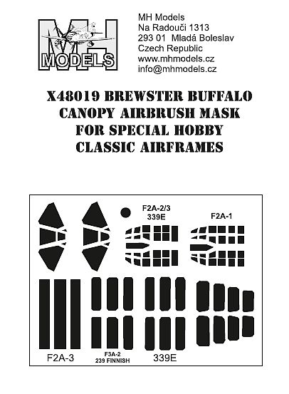 Brewster Buffalo canopy airbrush mask (Special Hobby, Classic Airframe) X48019