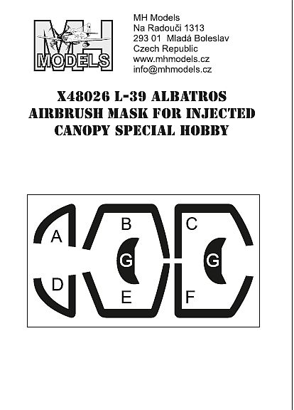 Aero L39 Albatross canopy airbrush mask (Special Hobby with Injected canopy)  X48026