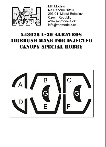 Aero L39 Albatross canopy airbrush mask (Special Hobby with Injected canopy) X48026