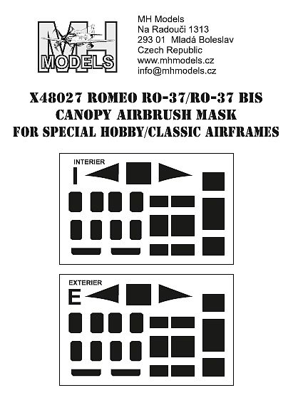 Romeo Ro37/Ro37Bis  canopy airbrush mask (Special Hobby)  X48027
