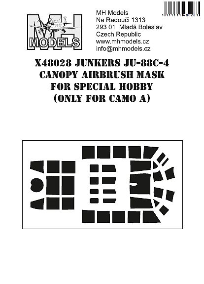 Junkers Ju88C-4 Canopy Airbrush mask (Special hobby Camo A) X48028
