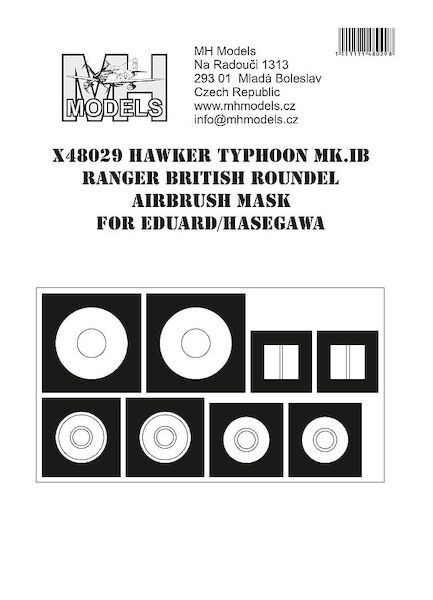 Hawker Typhoon MK1b Ranger Roundel markings Airbrush mask (Eduard/Hasegawa) X48029