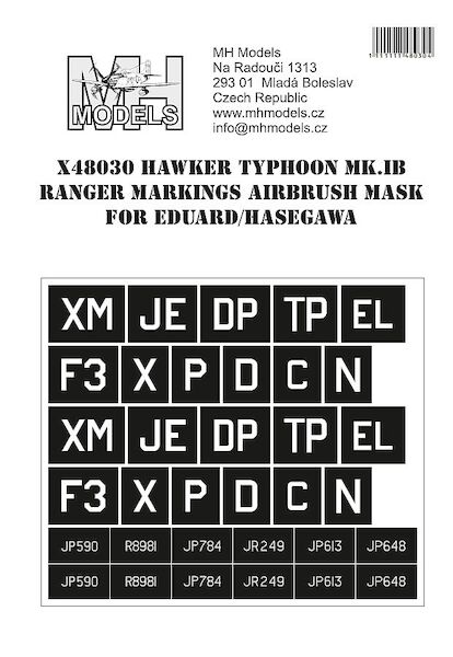 Hawker Typhoon MK1b Ranger markings Airbrush mask (Eduard/Hasegawa) X48030