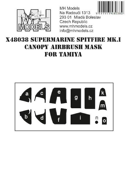 Supermarine Spitfire MKI Canopy airbrush mask (Tamiya) X48038
