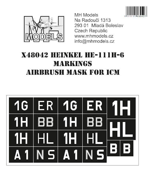 Heinkel He111H-6  German squadron numbers and letters Airbrush mask (ICM)  X48042