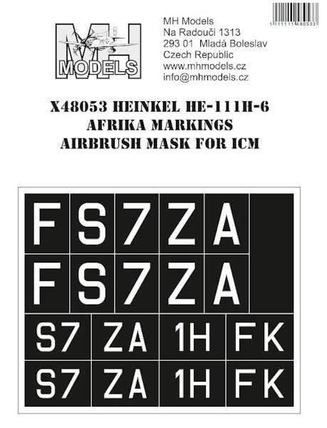Heinkel He111H-6 Afrika Corps squadron numbers and letters Airbrush mask (ICM) X48053