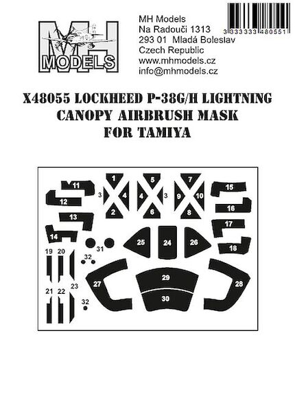 Lockheed P38G/H Lightning Canopy airbrush mask (Tamiya)  X48055