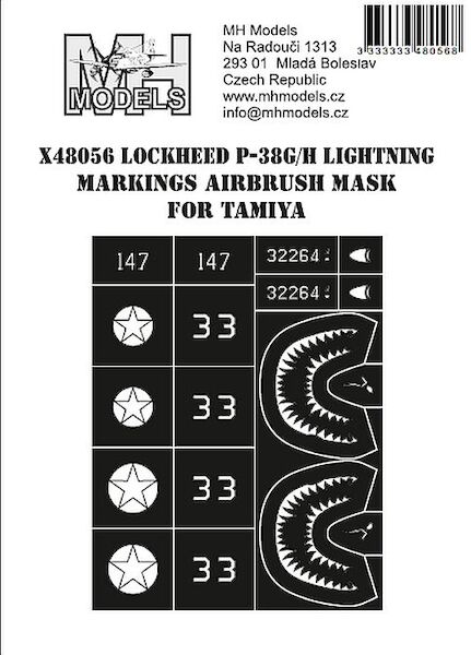 Lockheed P38G/H Lightning markings airbrush mask (Tamiya)  X48056