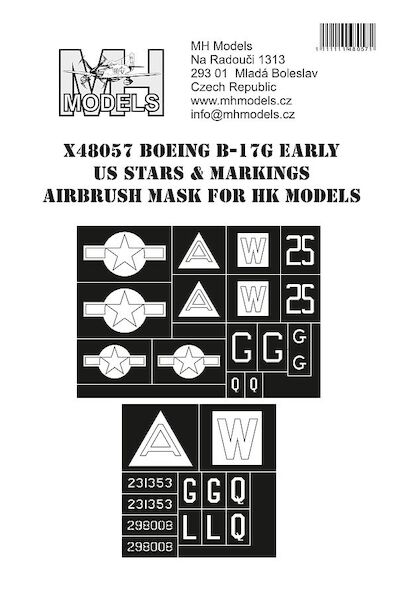 Boeing B17G Flying Fortress Early US Stars and markings Airbrush mask (HK Models) X48057