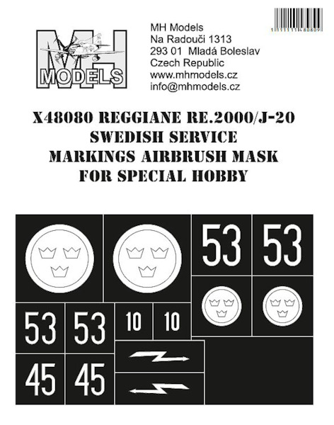 Reggiane Re2000/J-20 Swedish Service Markings Airbrush mask (Special Hobby)  X48080