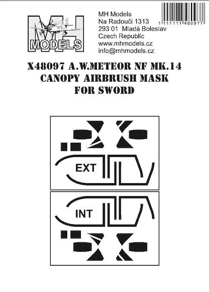 A.W.Meteor NF Mk14 Canopy Airbrush Masks (Sword) X48097