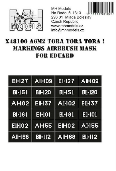 Tora Tora Tora! AC Markings  Airbrush Masks (Eduard A6M Zero)  X48100