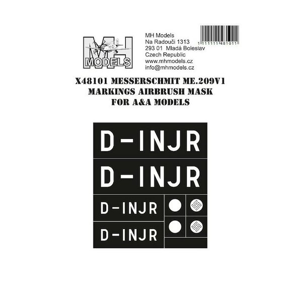 Messerschmitt Me209V-1 Markings Airbrush Masks (A&A models) X48101