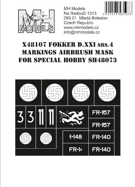 Fokker DXXI srs 4 Markings Airbrush Masks  (Special Hobby  SH48073)  X48107