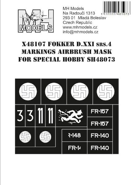 Fokker DXXI srs 4 Markings Airbrush Masks (Special Hobby SH48073) X48107