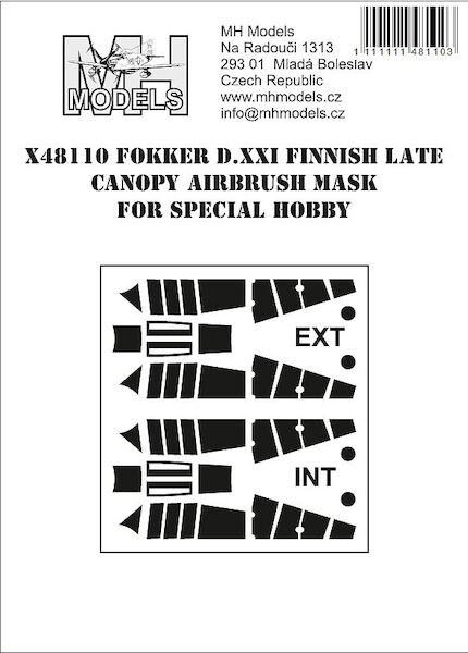 Fokker DXXI  Finnish Canopy -late- Airbrush Masks  (Special Hobby)  X48110