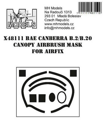 BAe Canberra B2/B20 Canopy Airbrush Masks  (Airfix)  X48111
