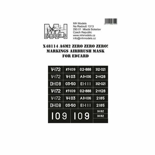 A6M Zero Marking (Numbers) Airbrush Masks  (Eduard)  X48114