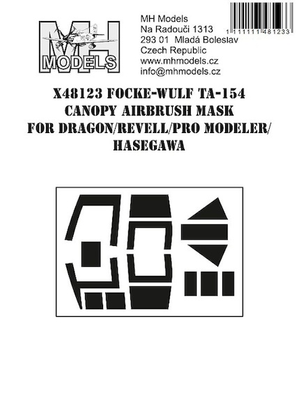 Focke Wulf TA154 canopy Airbrush Masks  (Dragon, Revell, Hasegawa)  X48123
