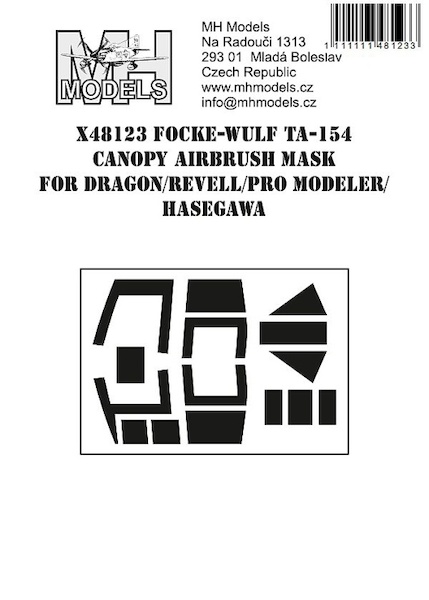 Focke Wulf TA154 canopy Airbrush Masks (Dragon, Revell, Hasegawa) X48123