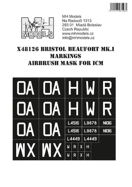 Bristol Beaufort MK1 Marking Airbrush Masks (ICM) X48126