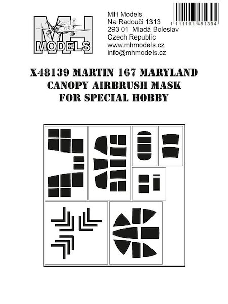 Martin 167 Maryland  Canopy and Glassparts airbrush mask (Special Hobby)  X48139