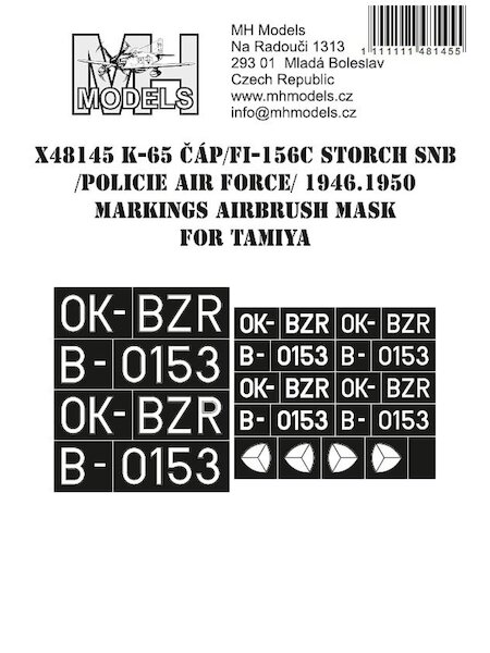 CAP K65, Fi156 Storch SNB/Police AF 1946 to 1950 Markings airbrush mask (Tamiya) X48145