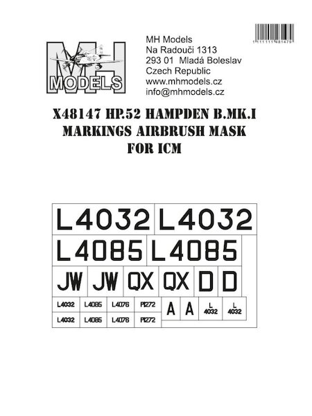 Handley Page Hampden B. Mk1 British Markings airbrush mask (ICM) X48147