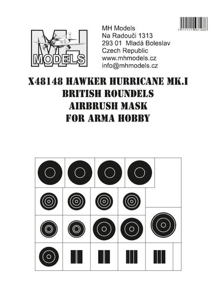 Hawker Hurricane MKI British Roundels airbrush mask (Arma Hobby)  X48148