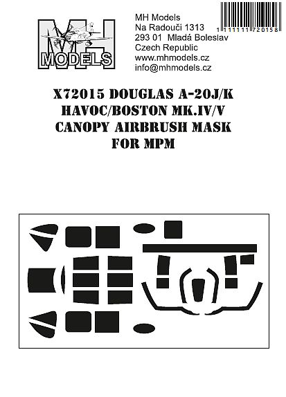 Douglas A20J/K Havoc, Boston MKIV/V Canopy Masks (MPM)  X72015