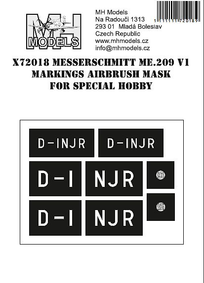 Messerschmitt Me209V-1 Markings Airbrush Masks (Special Hobby)  X72018