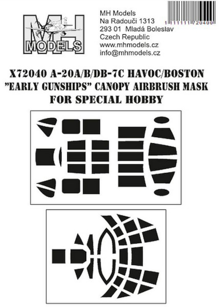 Douglas A20A/B/DB7C Havoc/Boston "early Gunships" Canopy, Glassnose and Gunner window Masks (MPM) X72040