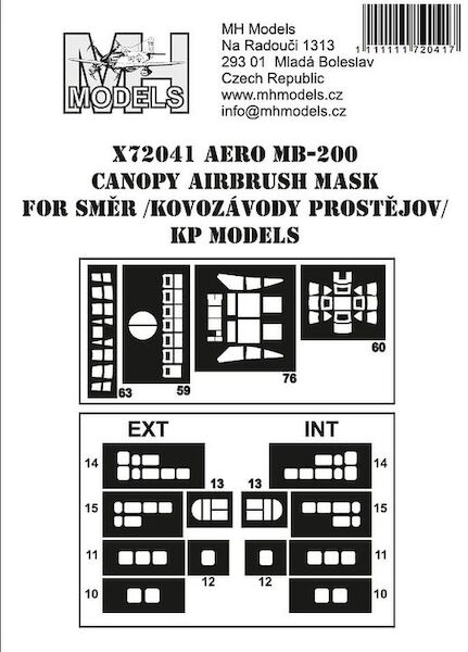 Aero MB200 Canopy, Glassnose turrets and window Masks (Smer, KP, Kovosavody Prostejov)) X72041
