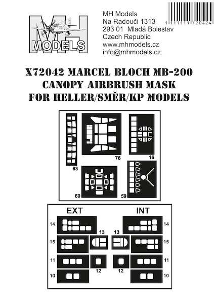 Marcel Bloch MB200 Canopy, Glassnose turrets and window Masks (Smer, KP, Kovosavody Prostejov)) X72042