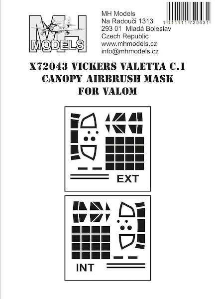 Vickers Valetta C1 Canopy and window Masks extern and intern (Valom) X72043