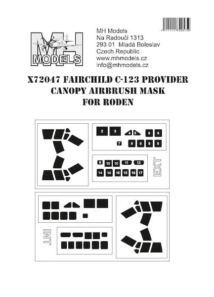 Fairchild C123 Provider Canopy and cabin window Masks  intern & extern (Roden)  X72047