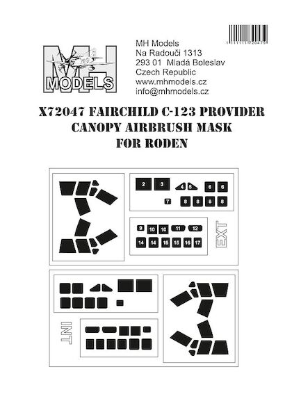 Fairchild C123 Provider Canopy and cabin window Masks intern & extern (Roden) X72047